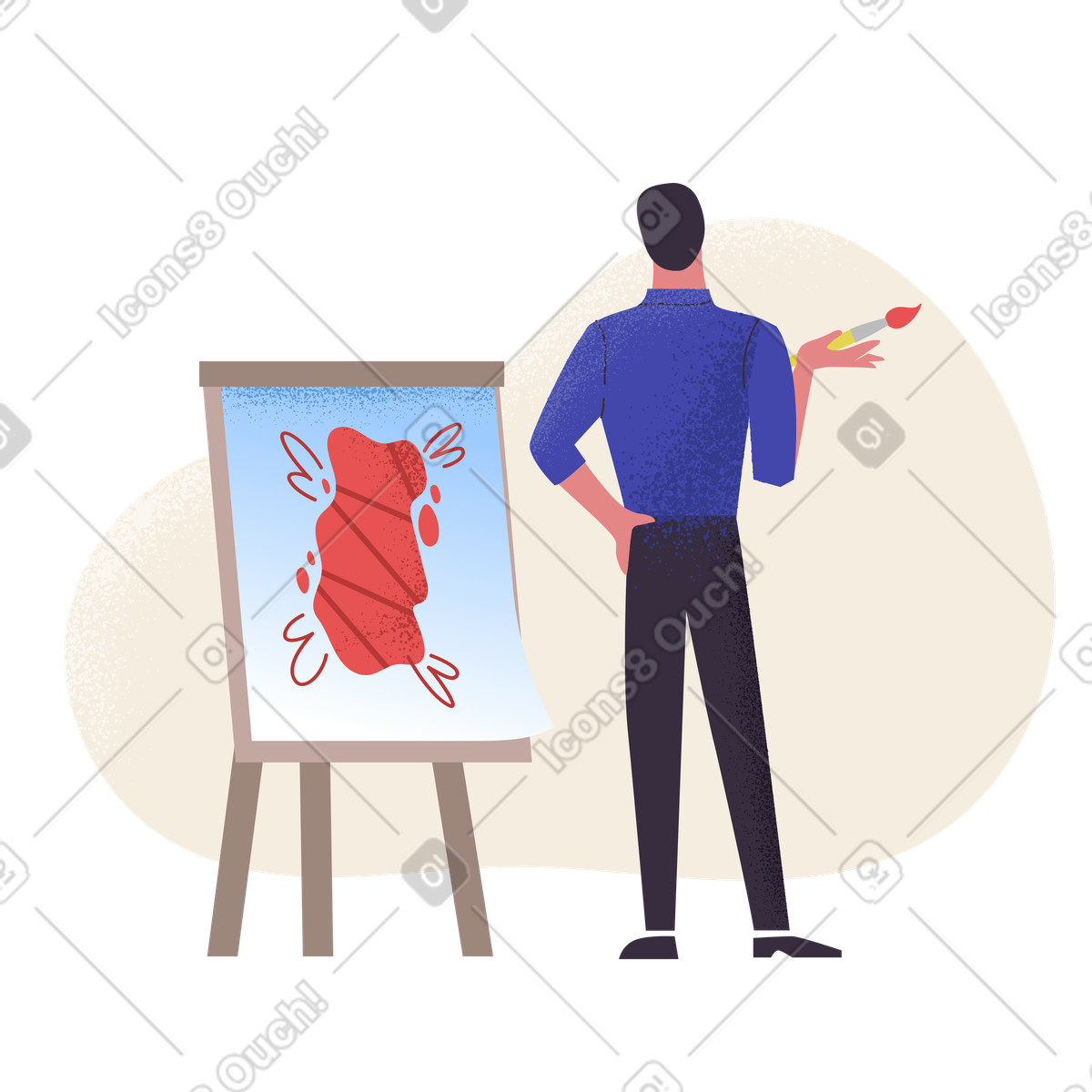 下载 Pale 风格的 男人在画布上画抽象画 插画，支持 PNG、SVG 格式