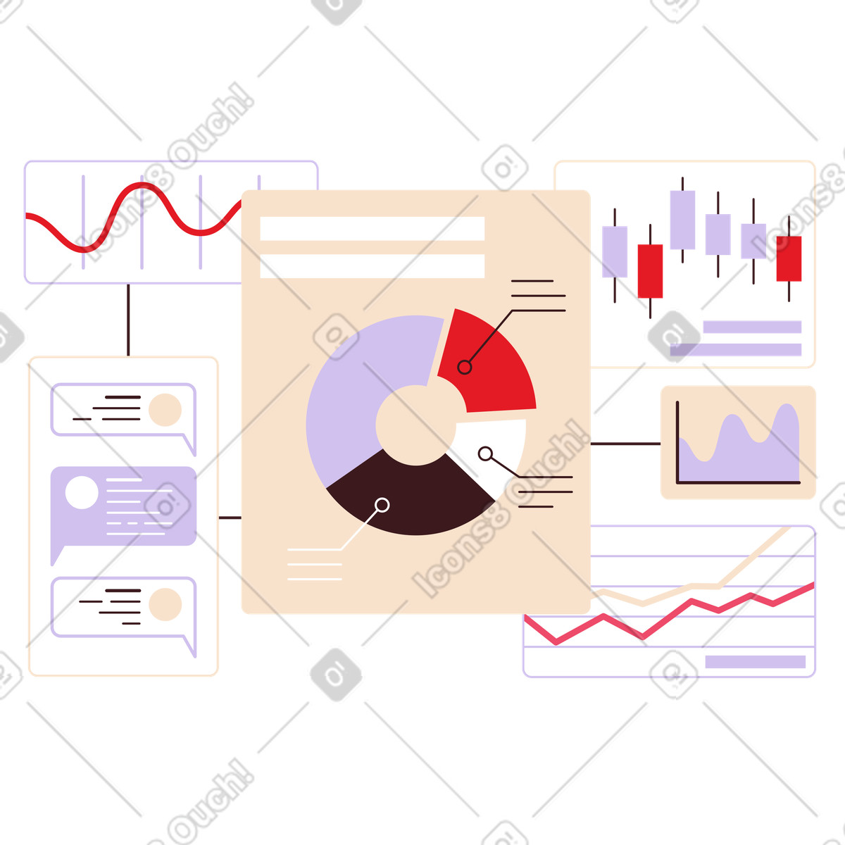 Multiple analytics widgets on dashboard, Web and reporting illustration in Folks style download in PNG, SVG