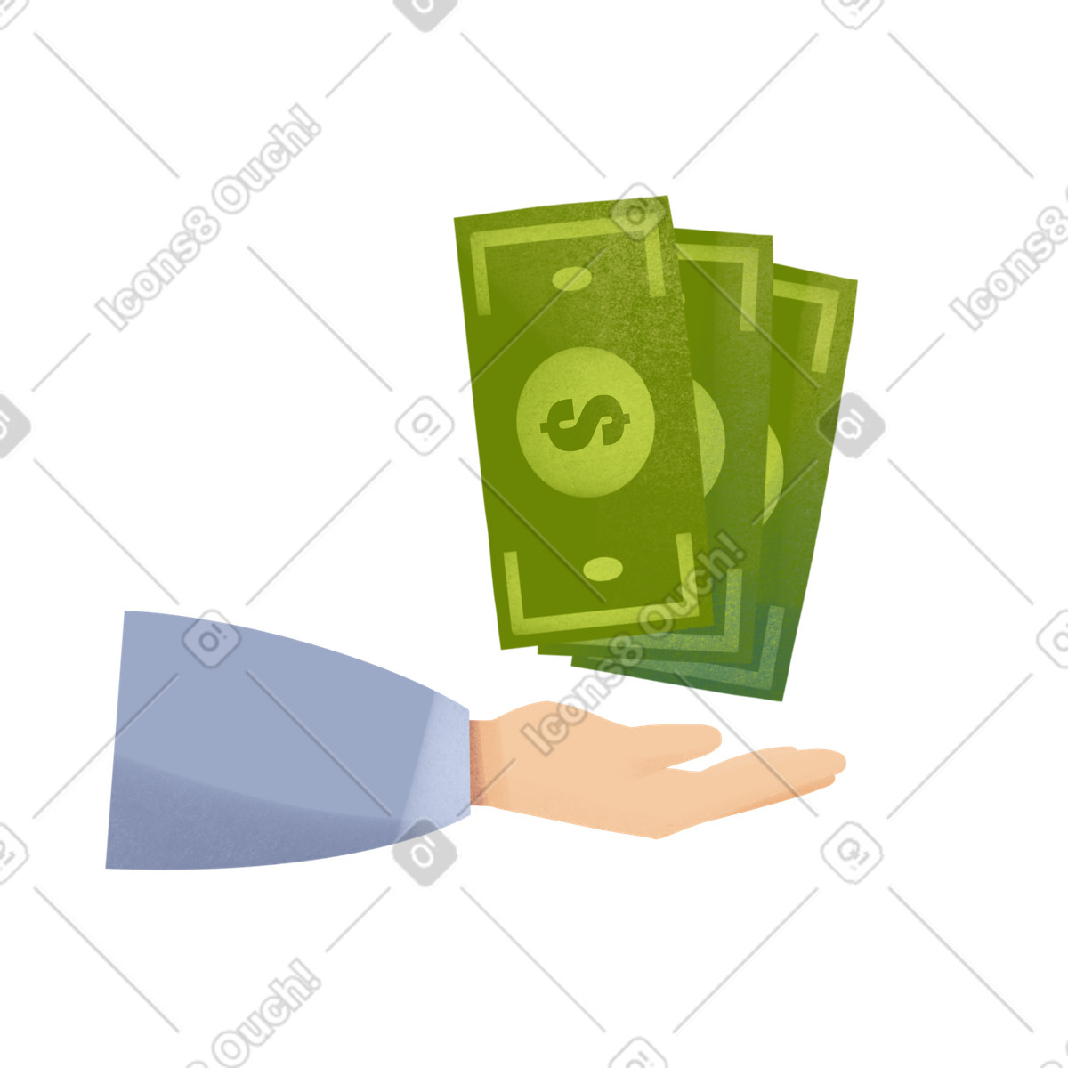 Hand hält oder gibt dollar-banknoten animierte Illustration im Shine-Stil als Download in GIF, Lottie (JSON), AE