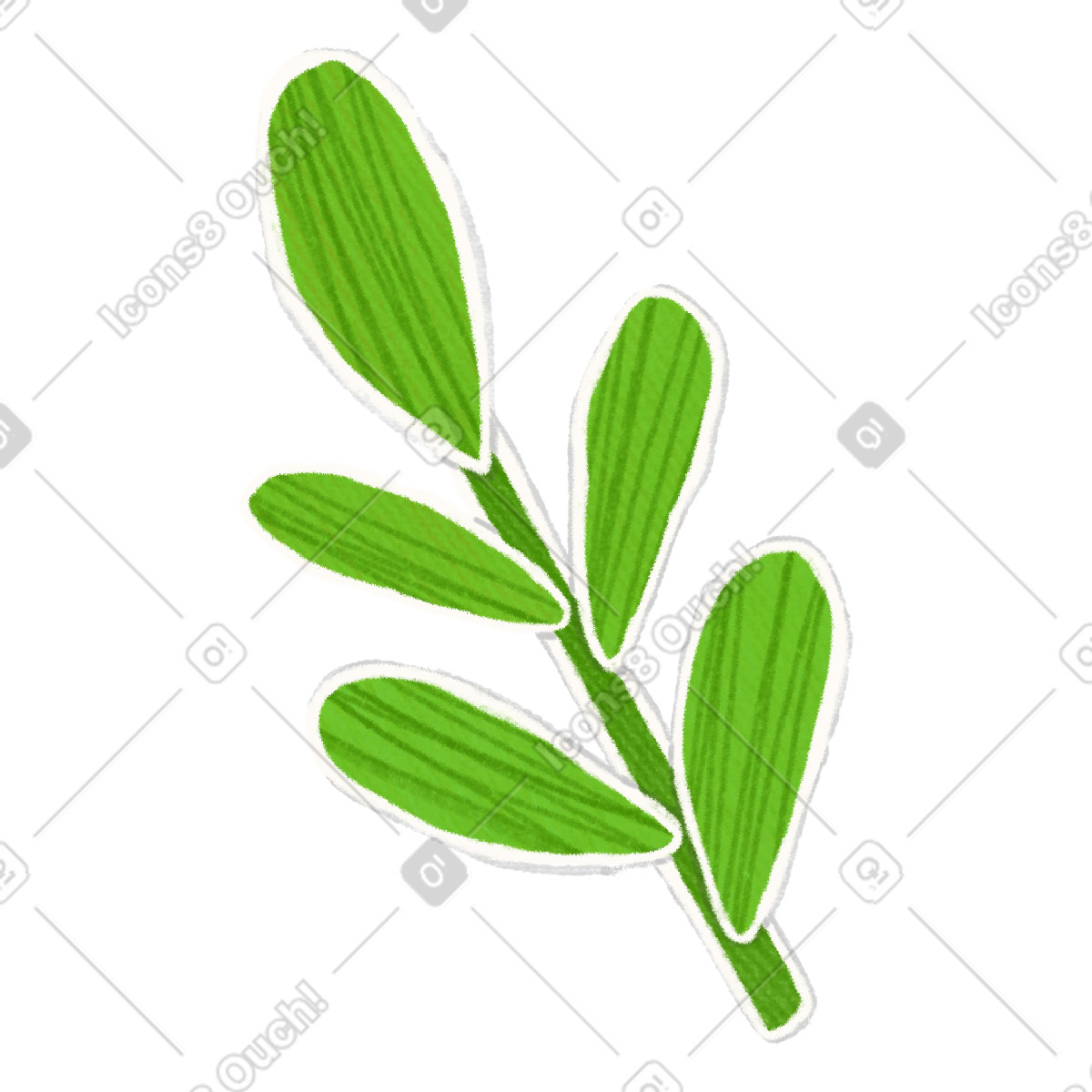 Small green branch with leaves-Illustration im Crafty-Stil als Download in PNG, SVG