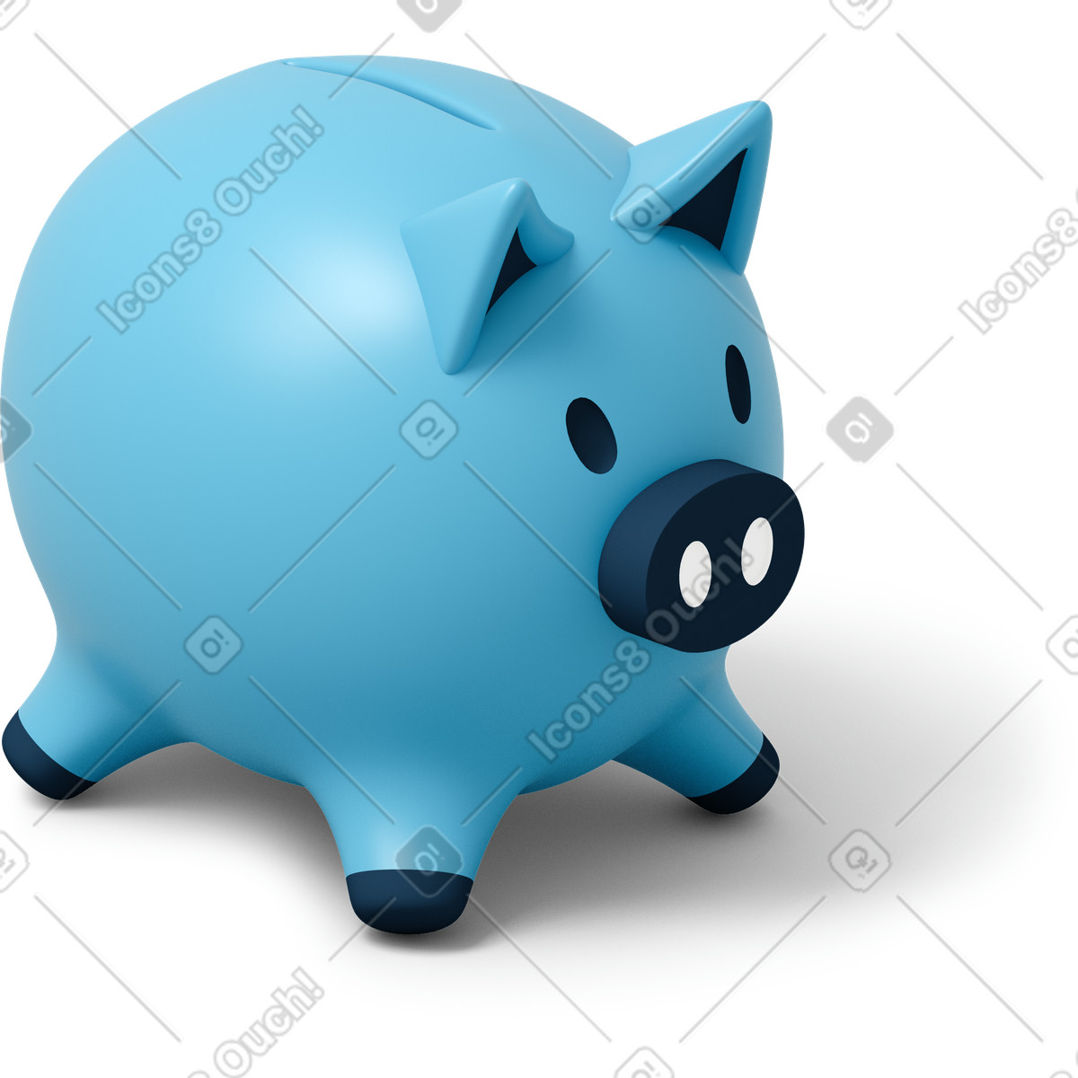 Ilustración Vista lateral derecha de la alcancía azul en estilo 3D Flame a descargar en PNG y SVG