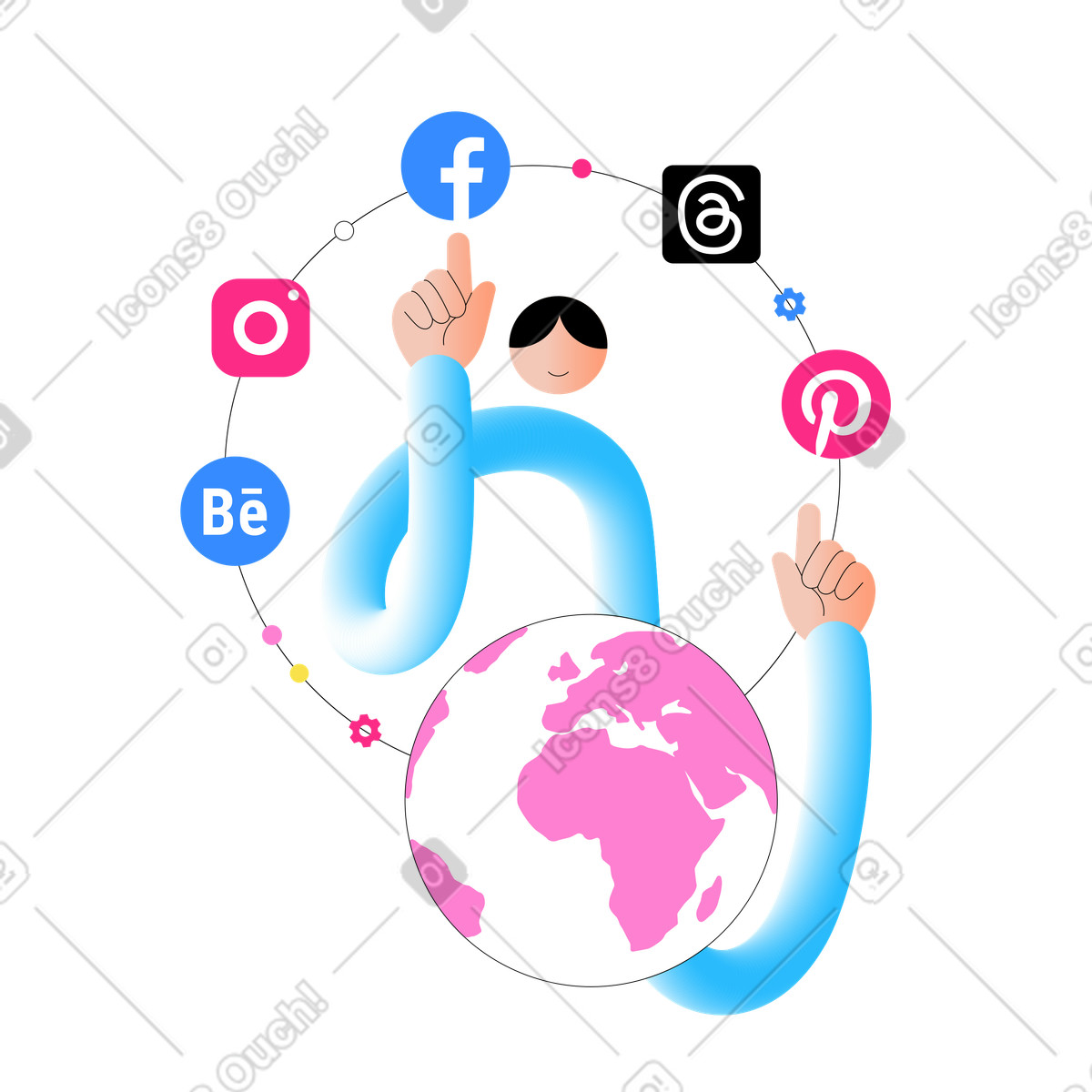 Social-media-marketing und internet-marketing-Illustration im Knotty-Stil als Download in PNG, SVG
