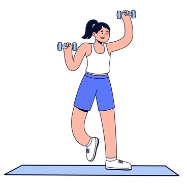A person performing gentle lateral raises to cool down after a workout. The individual is standing with a relaxed posture, holding light weights in each hand. They are in a bright, well-lit room with a simple exercise mat beneath their feet. The person's attire consists of a comfortable tank top and workout shorts, and their hair is tied back. The exercise focuses on the arms, with the weights raised slowly to the sides, emphasizing a smooth and controlled movement.