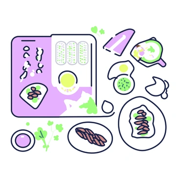 An illustrated recipe for making anchovy appetizers is laid out on a clean surface. The first image shows a group of anchovies neatly arranged on a cutting board, alongside small bowls containing olive oil and lemon juice. Next, there is an image of a slice of crusty bread, lightly toasted, positioned beside a clove of garlic that has been peeled. The following step displays a small bowl containing finely chopped parsley, next to a sprig of fresh parsley for garnish.

As the next step, there is an image of the garlic being rubbed onto the toasted bread slice, which is then drizzled with olive oil. Then, a portion of the anchovies is shown being placed artfully on top of the bread, followed by a sprinkle of lemon juice. Finally, the completed anchovy appetizer is presented on a serving platter, garnished with fresh parsley, and beside it, a small bowl of extra lemon juice sits ready for serving.