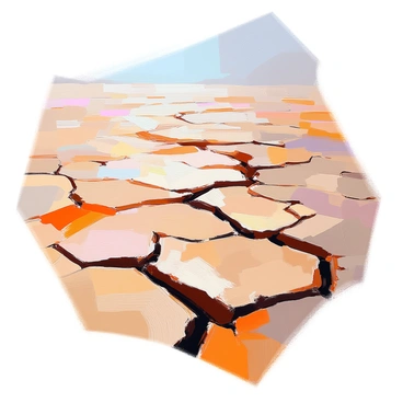 A close-up view of sun-baked earth showcasing deep cracks that create a network across the surface. The ground is parched and barren, displaying a dry, textured appearance with varying shades of brown and tan. The fissures in the soil are pronounced, emphasizing the harshness of the environment. The image captures the details of the cracked land, highlighting its stark, desolate beauty. No vegetation is present in the scene, reinforcing the feeling of aridity.