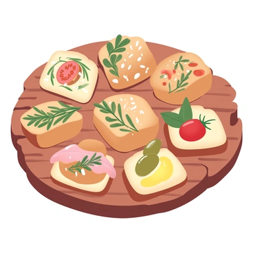 An assortment of mini focaccia breads with different herbs and toppings
