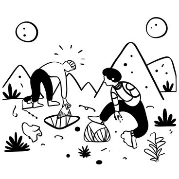 An alien explorer with an elongated body and intricate patterns on its skin is crouched down, closely examining a glowing artifact on the surface of a rocky landscape. The artifact, shaped like a crystal, emits light with distinct rays extending outward, illuminating the surrounding area. The planet's terrain features jagged rocks and scattered alien vegetation in various forms and sizes. In the background, multiple moons can be seen in the sky, contributing to the otherworldly atmosphere.