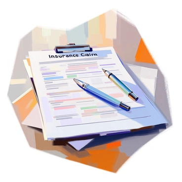 A clipboard with a completed insurance claim form and a pen