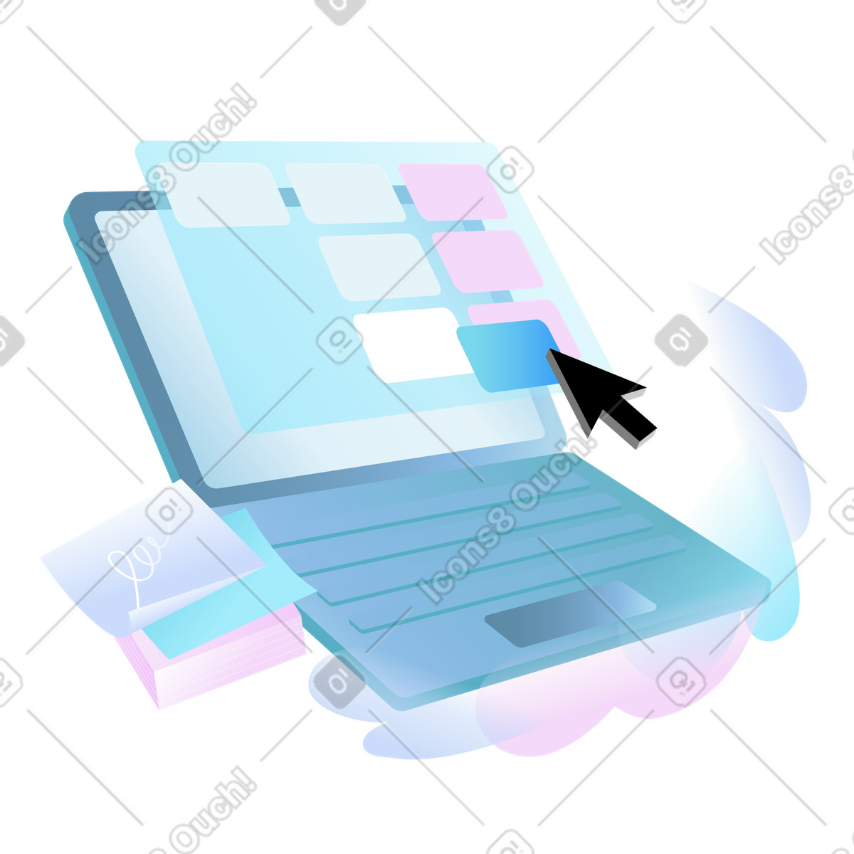 Agile project management, laptop with digital kanban board illustration in Airy style download in PNG, SVG
