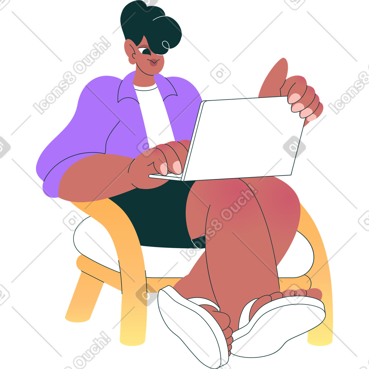 Ilustración Tipo sentado en una silla con computadora portátil estilo Florid a descargar PNG y SVG