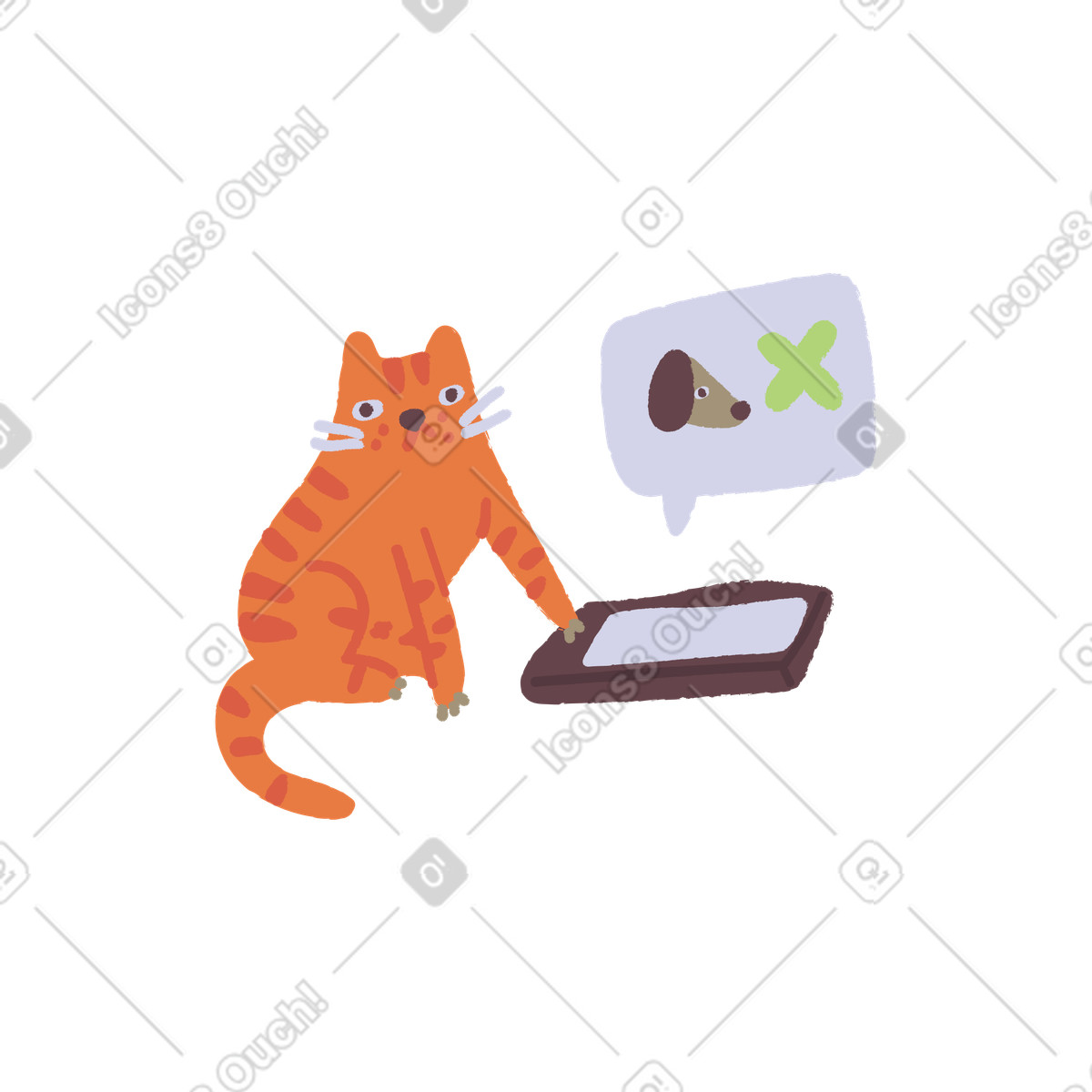 Cat deleting a dog friend illustration in Ginger style download in PNG, SVG