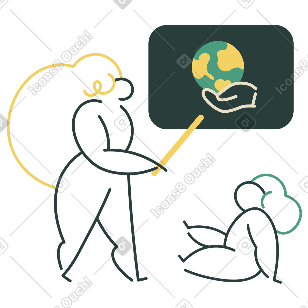 Macaroni スタイルの Teaching student to take care of earth, environmental responsibility and eco consciousness のイラストをPNG、SVG形式でダウンロード
