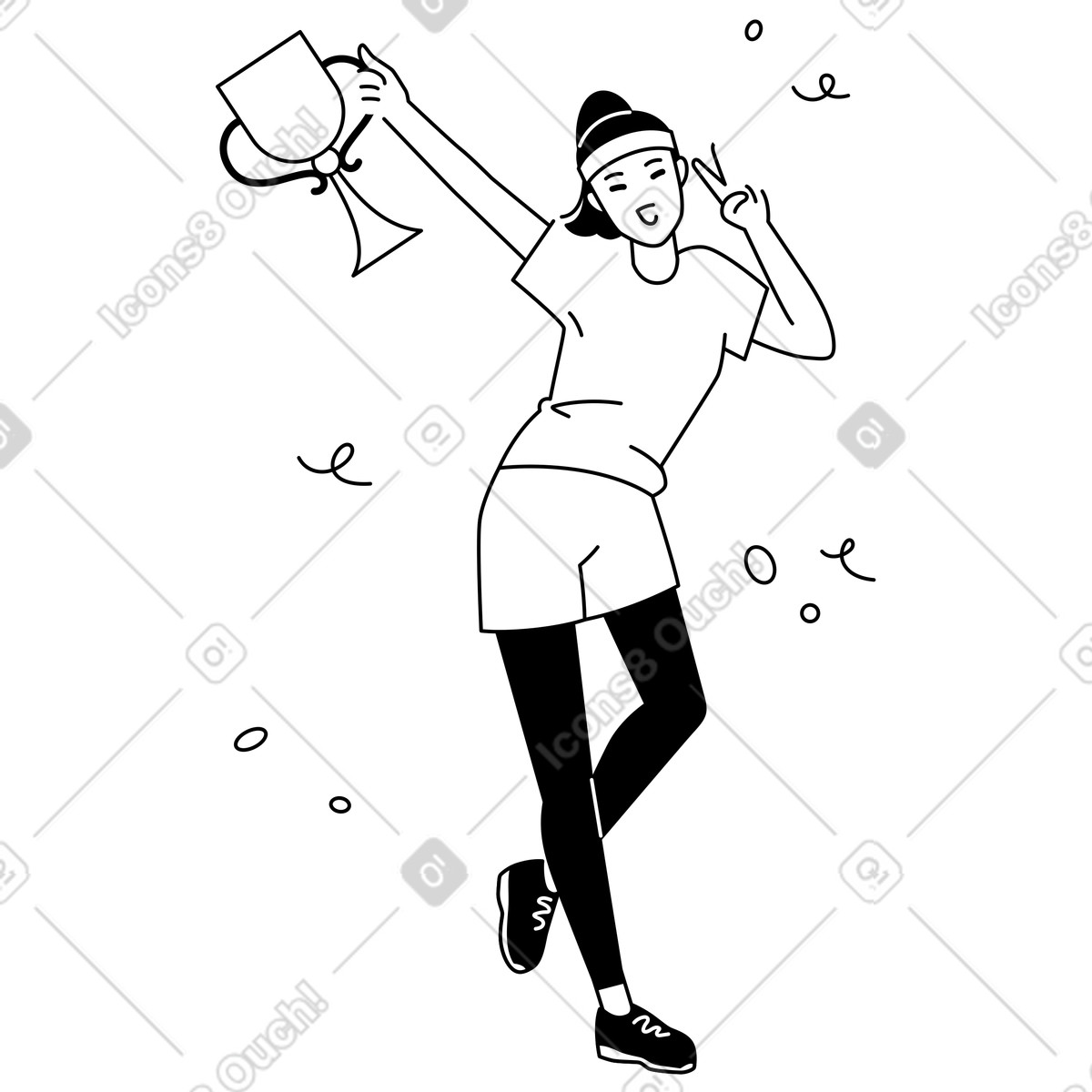 Happy runner with gold cup, Award ceremony or competition success illustration in Weekday style download in PNG, SVG