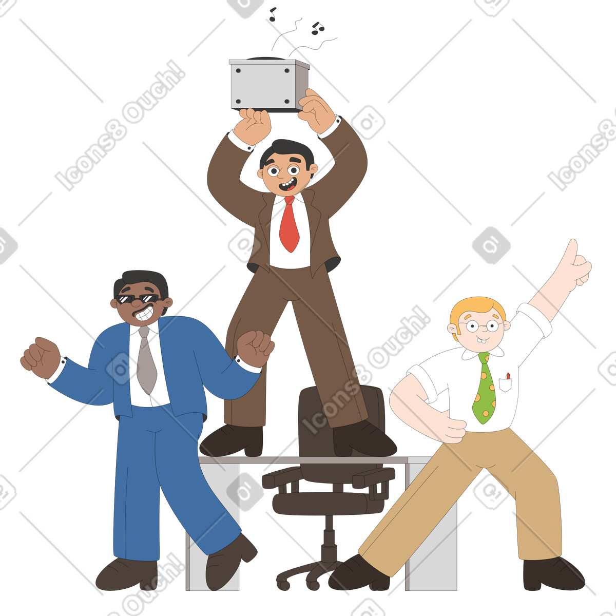 下载 Sitcom 风格的 同事们在办公室跳舞玩乐 插画，支持 PNG、SVG 格式