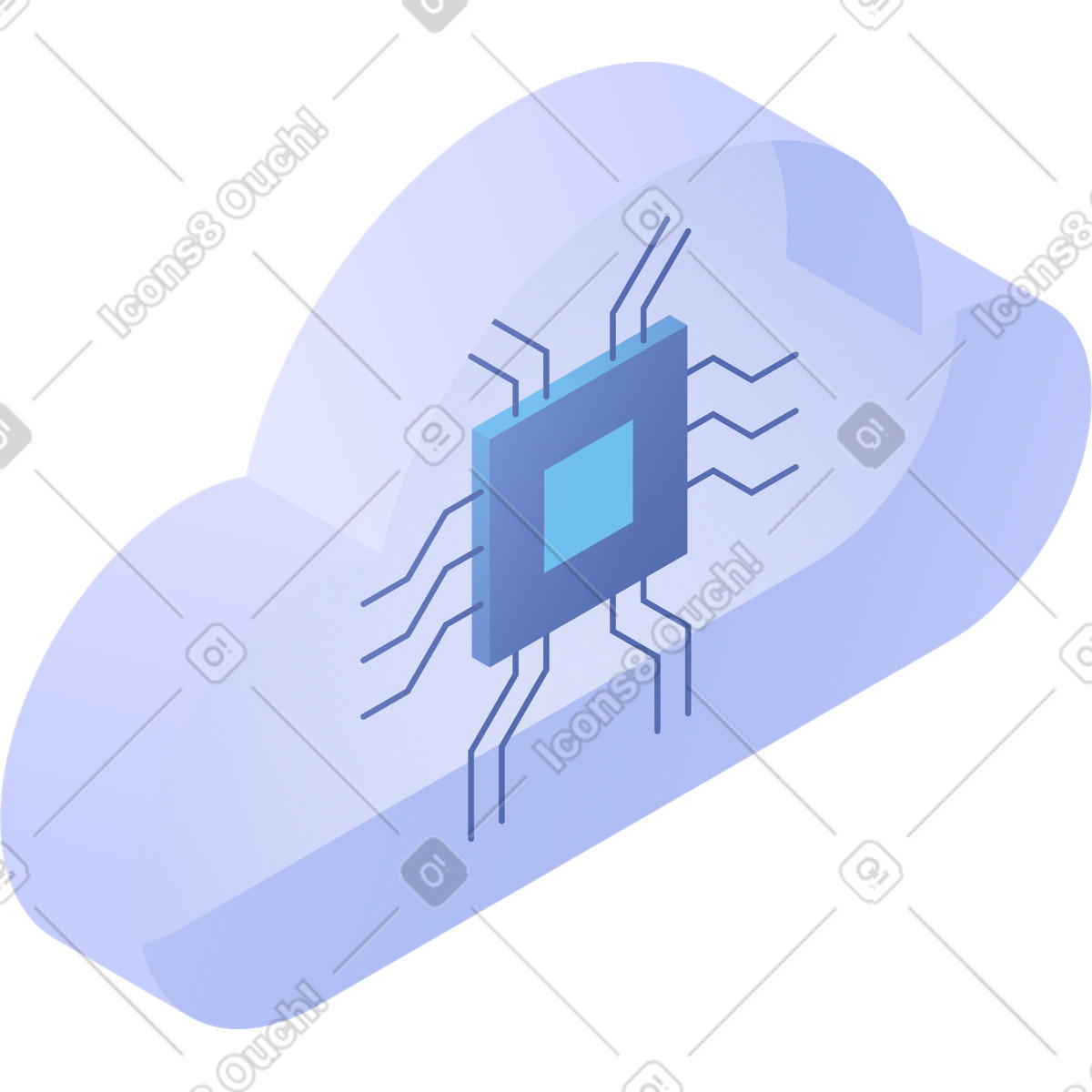 Cloud computing technology with integrated microchip illustration in Quantum style download in PNG, SVG