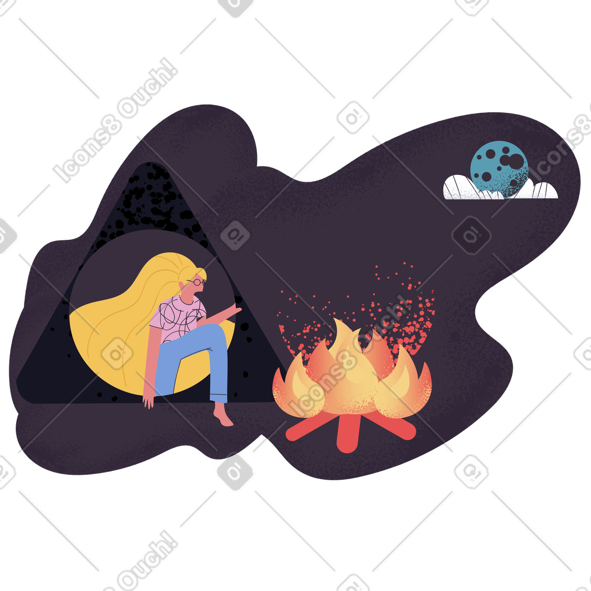 Full moon campfire illustration in Pale style download in PNG, SVG