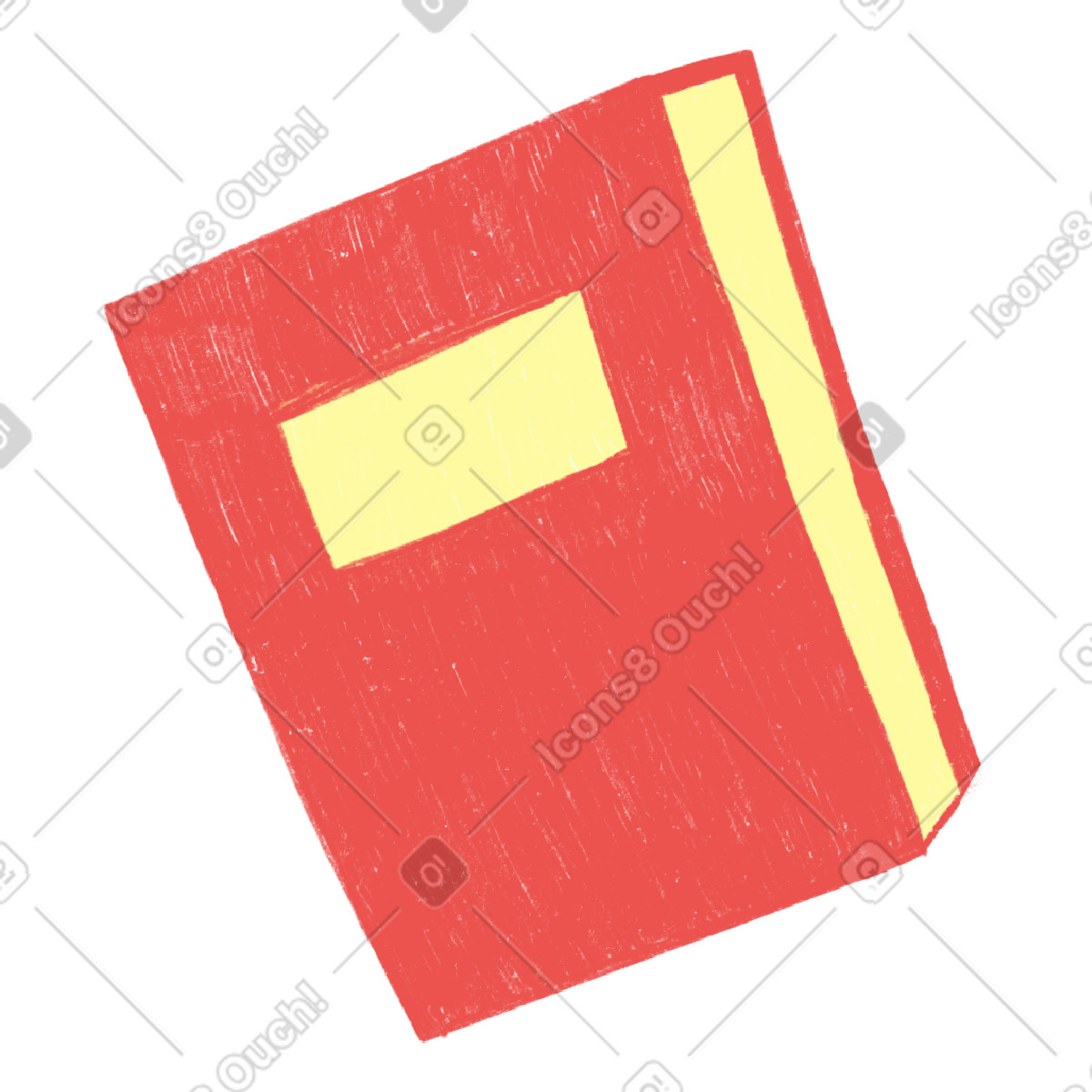 Red book with a yellow rectangle under the text-Illustration im Biro-Stil als Download in PNG, SVG