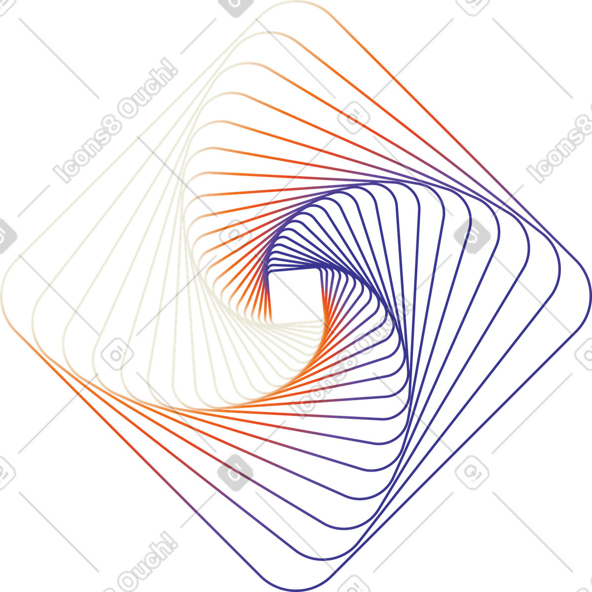 Twisted square geometric shape, transformation process motion illustration in PNG, SVG