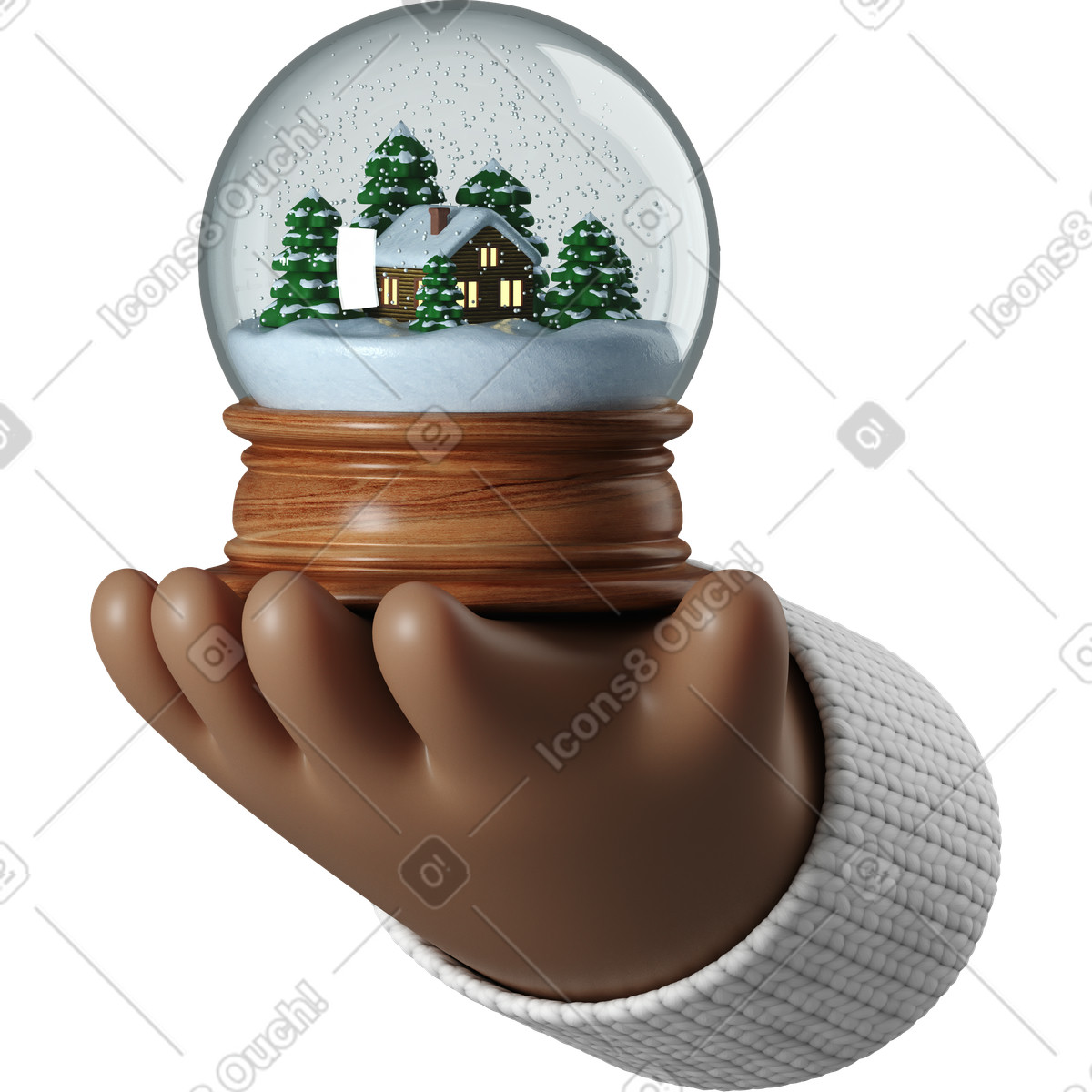 下载 3D Hands Fun&Wild 风格的 拿着雪球的深褐色皮肤手 插画，支持 PNG、SVG 格式