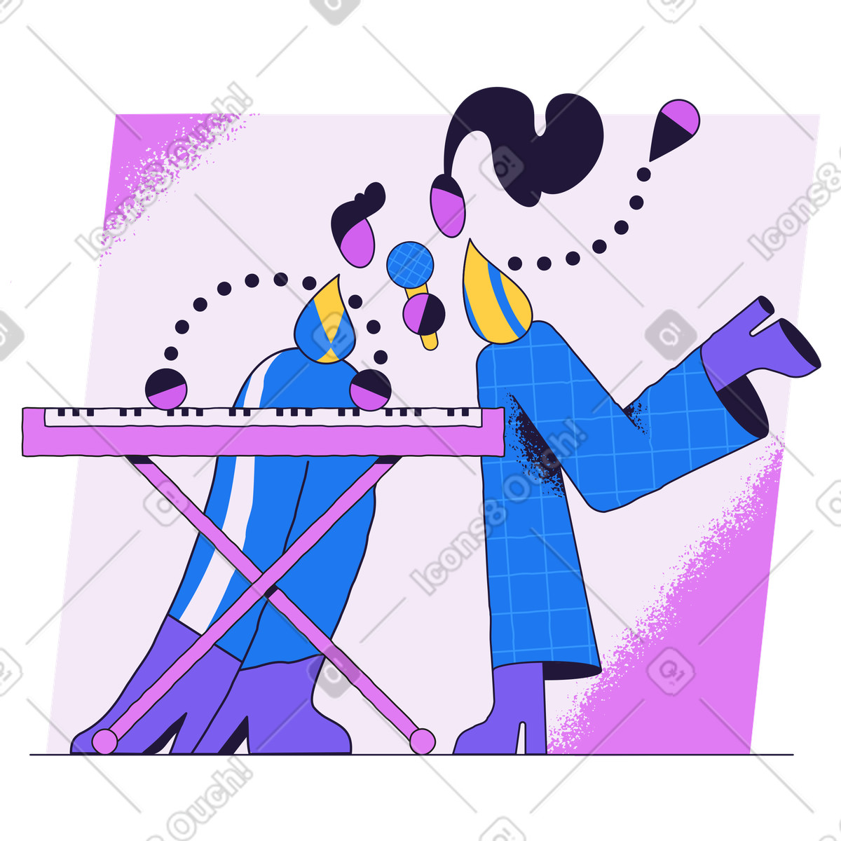 Woman singing with man playing synthesizer illustration in Conifer style download in PNG, SVG