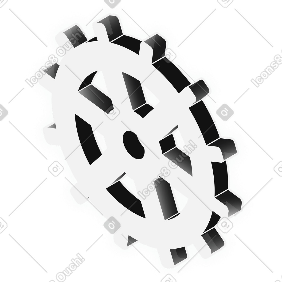 Mechanical white gear wheel illustration in Inverse style download in PNG, SVG