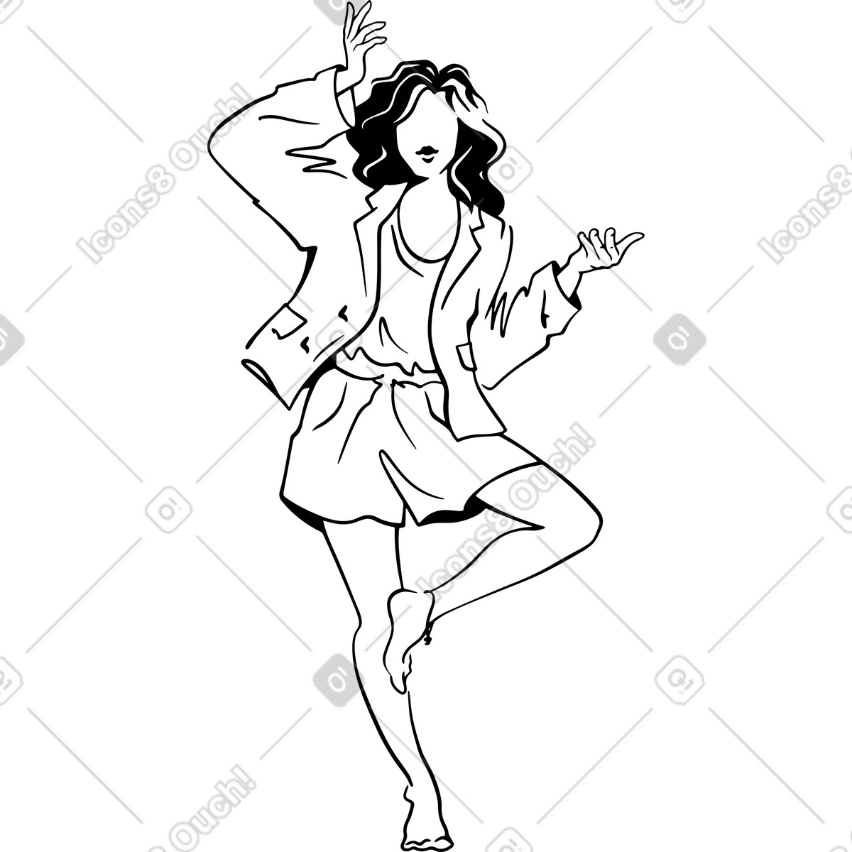 下载 Line 风格的 女人单腿保持平衡 插画，支持 PNG、SVG 格式