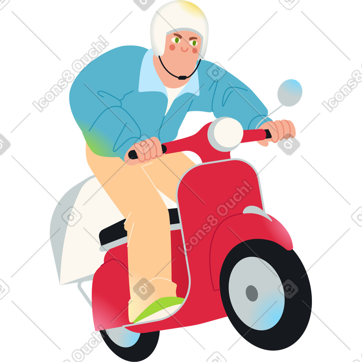 Ilustración Hombre montando un scooter rojo en estilo Fizzy a descargar en PNG y SVG