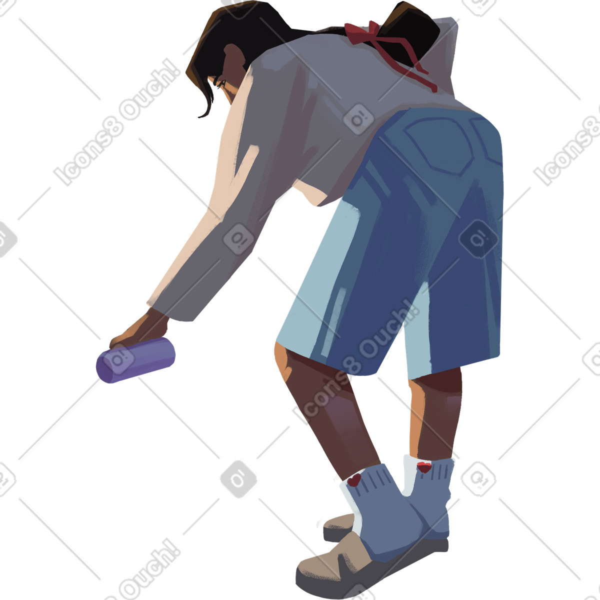 Woman bending to get a can illustration in Lush style download in PNG, SVG