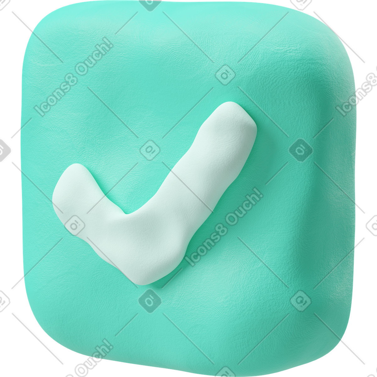 Illustration Vue de trois quarts d'une case à cocher vert clair dans le style 3D Plastilina télécharger aux formats PNG, SVG
