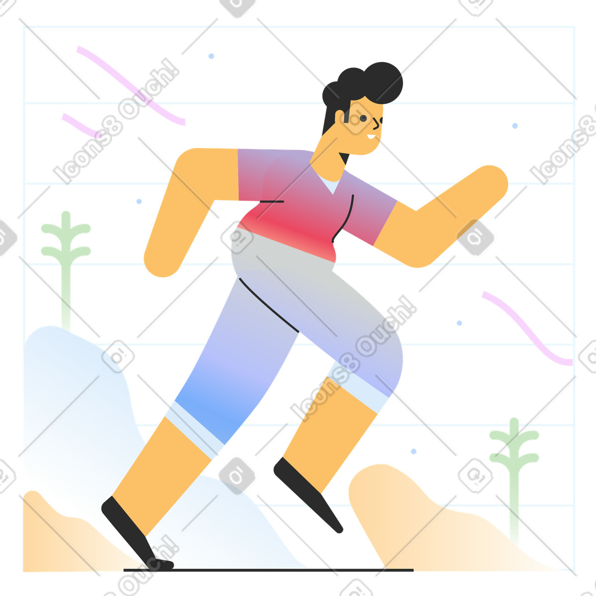 Marginalia スタイルの 自然の中でジョギングする男 のイラストをPNG、SVG形式でダウンロード
