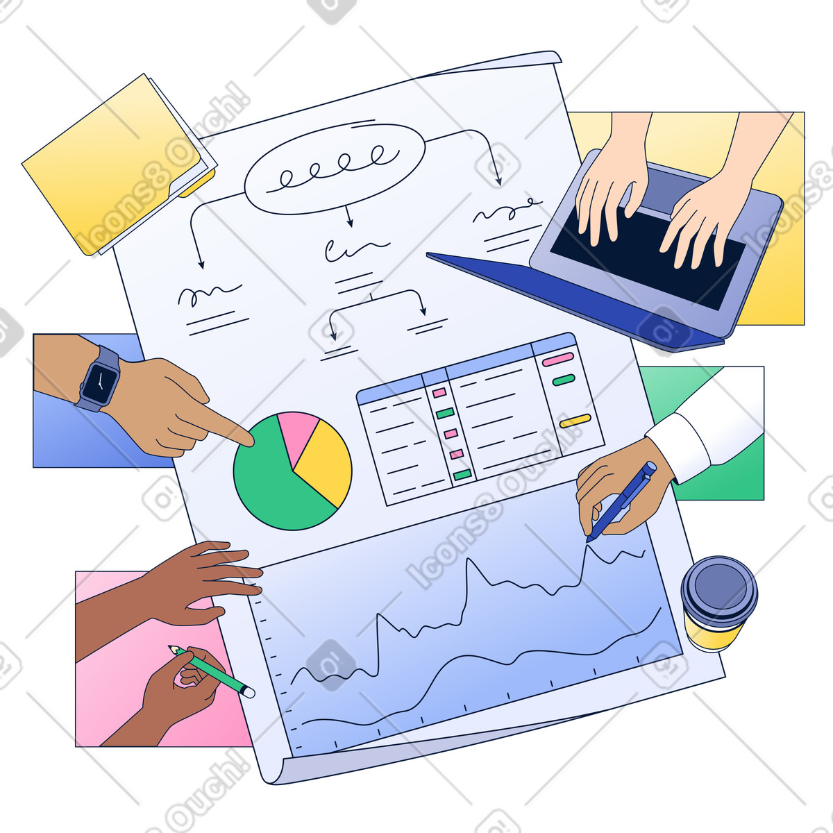 Team working on project together illustration in PNG, SVG