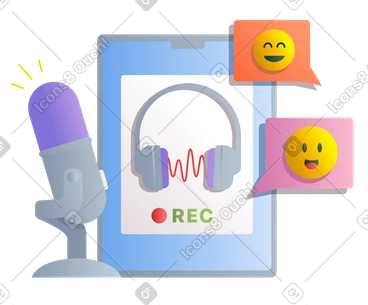 Podcast with microphone and tablet PNG, SVG