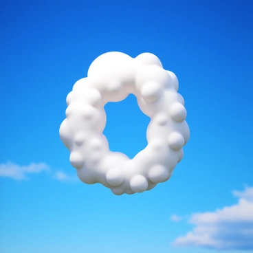 A peculiar cloud formation in the sky resembling the number "0". The cloud is puffy and white, with soft edges. It is set against a deep blue sky with a few wispy clouds in the background. The sunlight casts a gentle glow on the cloud, highlighting its unique shape and texture.