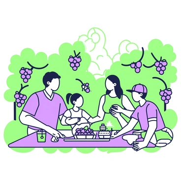 A family enjoying a picnic among the grapevines