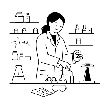 A pharmacist in a lab coat preparing a compound in a small laboratory