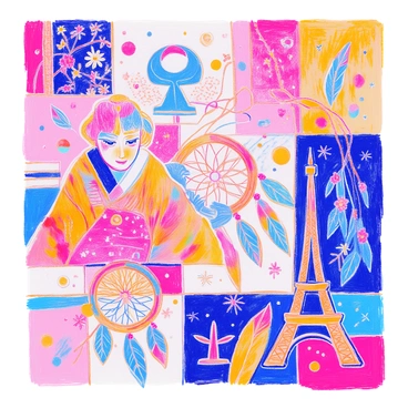 A collage of synapses connecting various cultural symbols and icons