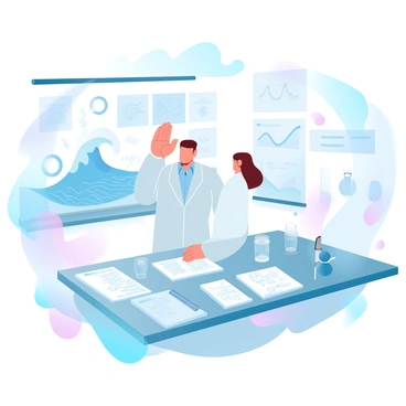 A scientist is standing in a laboratory surrounded by various ocean models and charts depicting tidal energy. The scientist is wearing a lab coat and is observing a large model of ocean waves with intricate details. Several charts illustrating tidal patterns are hanging on the walls, showcasing various data points. A table in the center of the room is covered with scientific instruments and notebooks filled with handwritten notes. The overall atmosphere is filled with tools and equipment related to ocean studies, highlighting the focus on tidal energy research.