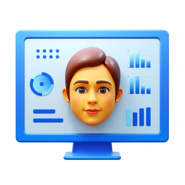 A digital interface displaying a 3D profile of a person's face. The face is detailed with features such as eyes, nose, and mouth, rendered in realistic textures. Surrounding the face are graphs and metrics that indicate measurements and data points relevant to the profile. The background of the interface is a sleek, modern design with a soft glow. There are interactive elements like buttons and sliders on the screen to manipulate the profile in real-time.