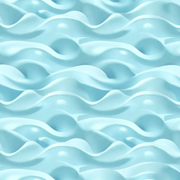 A repeating pattern of "blue waves" flowing in various shades, creating a textured and dynamic look. The waves feature different shapes and curves, seamlessly interlocking to form a continuous design. The background has a subtle gradient that complements the blue hues, enhancing the visual depth of the pattern. Each wave has a slight sheen, reflecting light to give it a soft, calming appearance suitable for a wallpaper design.