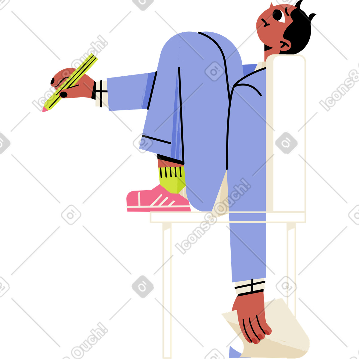 Ilustração de Man sitting on chair with pencil and paper em no estilo Juicy para baixar em PNG, SVG