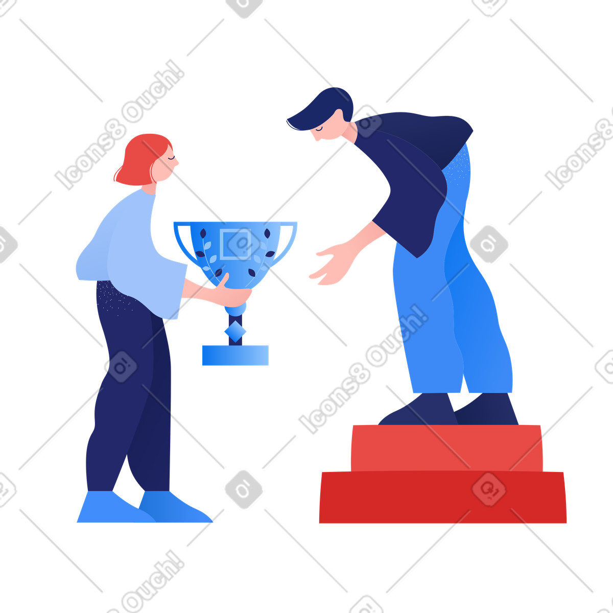 Ilustração de Mulher dando prêmio a um homem em pedestal no estilo Clip para baixar PNG, SVG