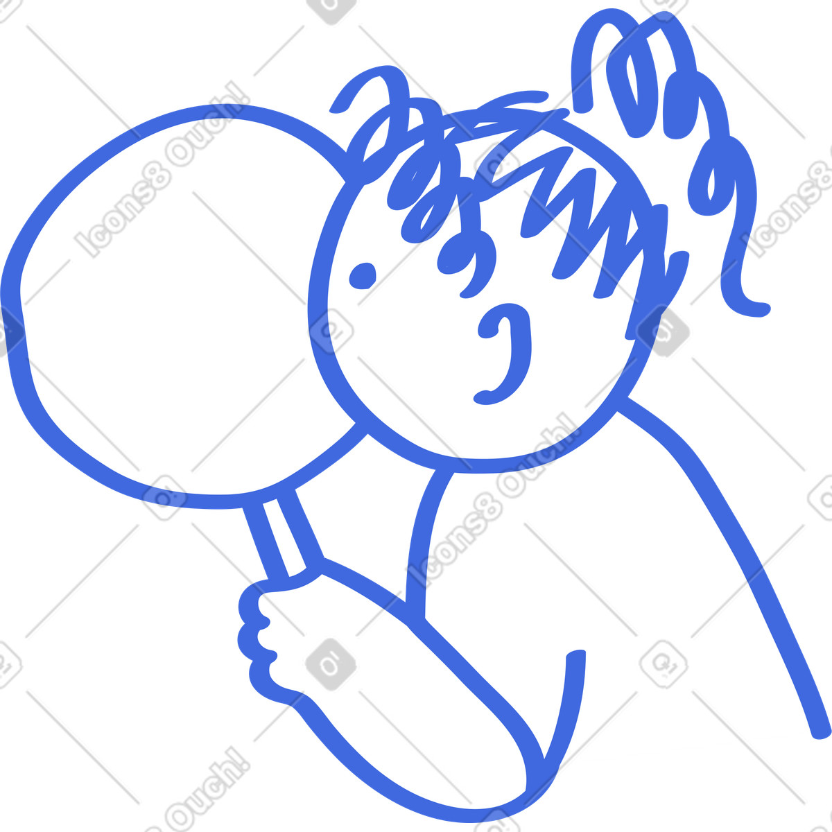 Magnifying glass held close to curious face with messy hair-Illustration im Ballpoint Pen-Stil als Download in PNG, SVG