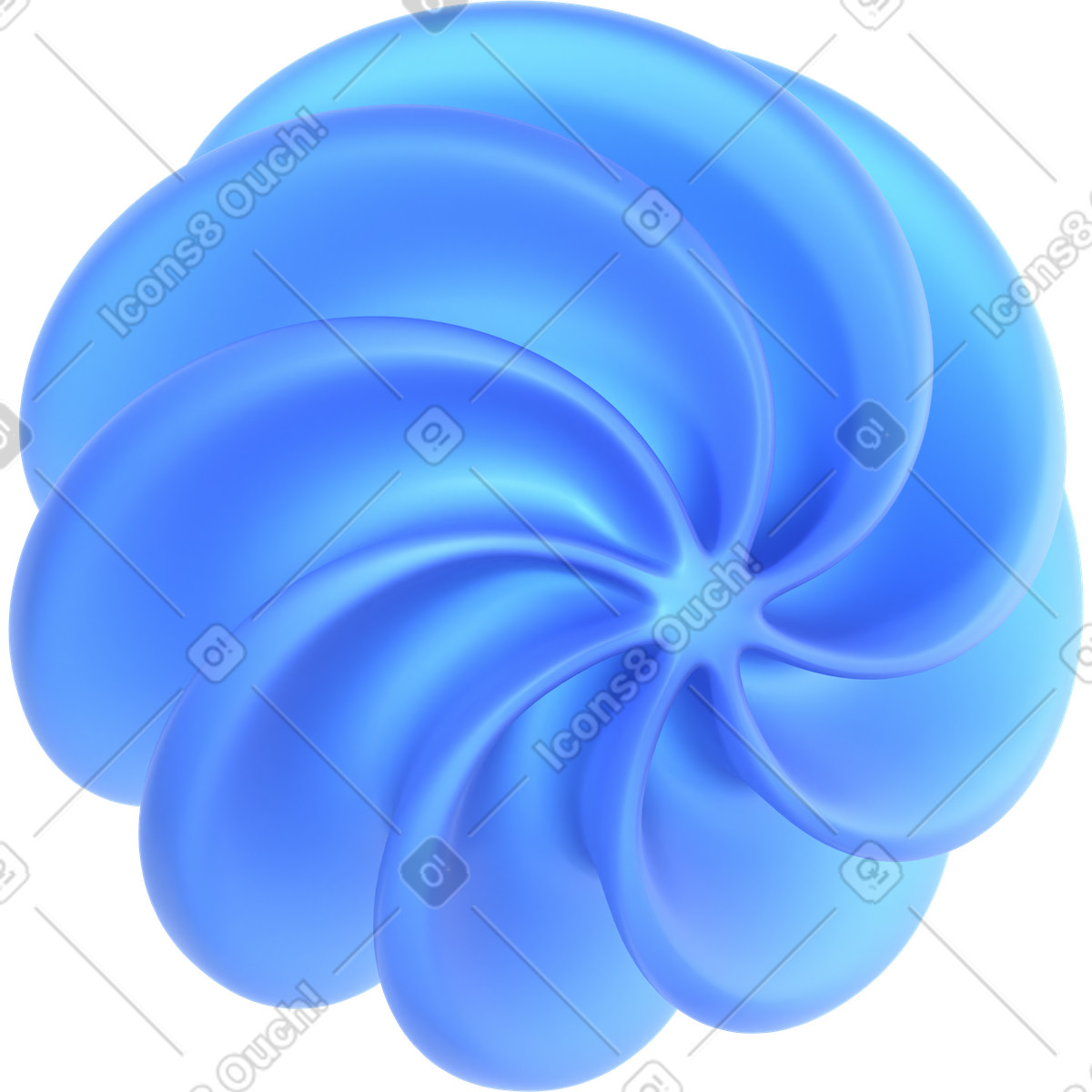 Abstract ribbed blue flower shape illustration in 3D Glassy style download in PNG, SVG