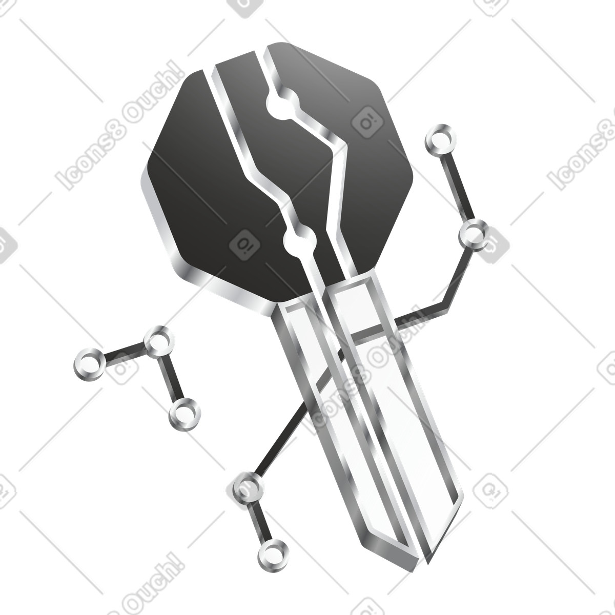 Key with circuit connections, Cybersecurity and encryption illustration in Token style download in PNG, SVG