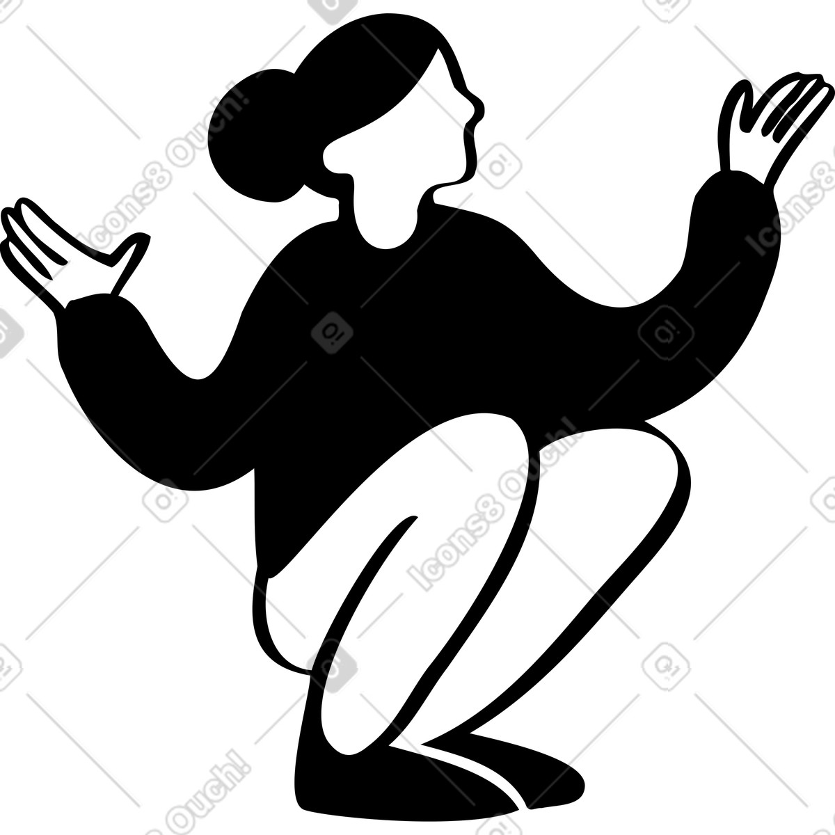 Donna accovacciata e parlando con qualcuno illustrazione in stile Journal scarica in PNG, SVG