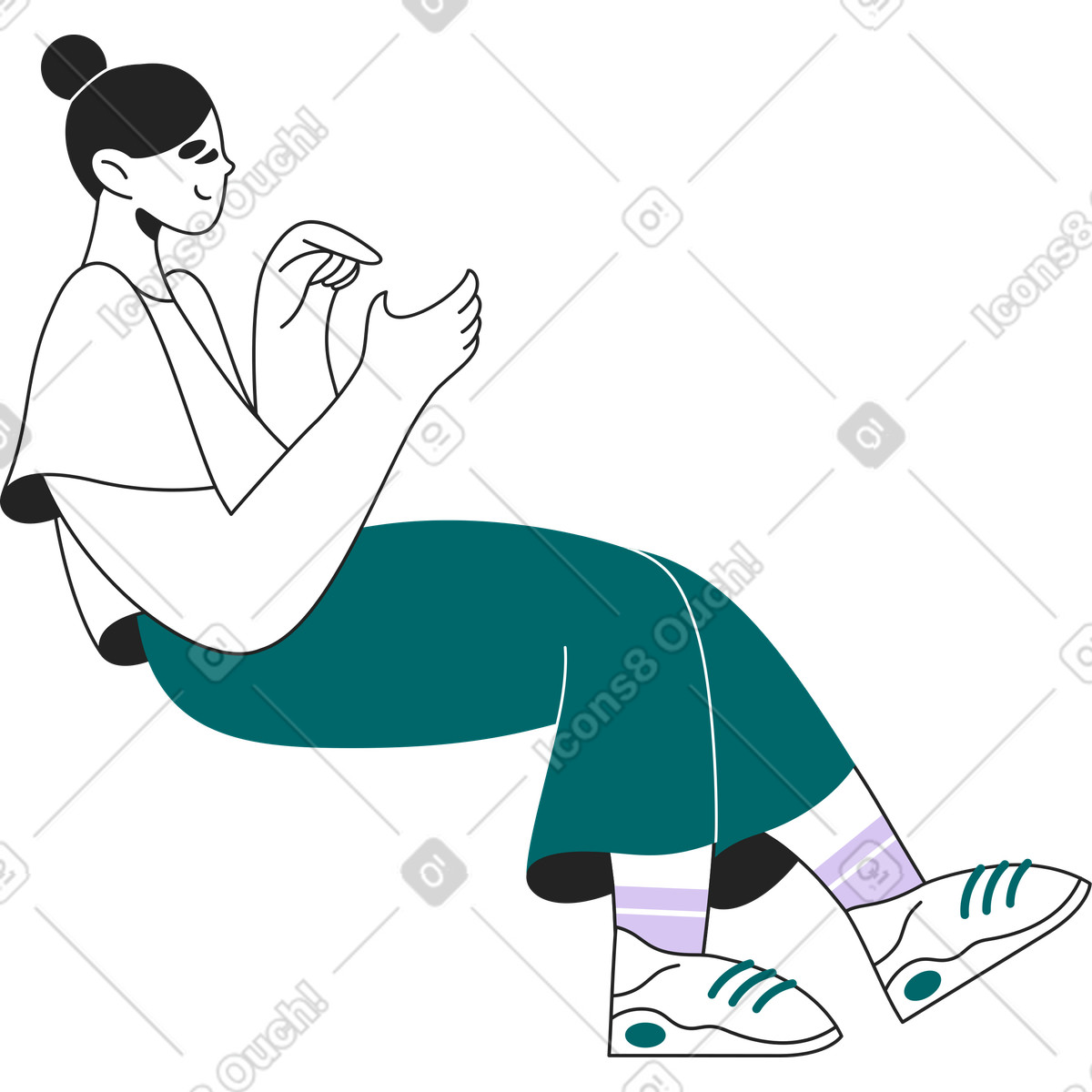Illustration La fille est assise et tient quelque chose dans le style Sammy Line à télécharger aux formats PNG, SVG
