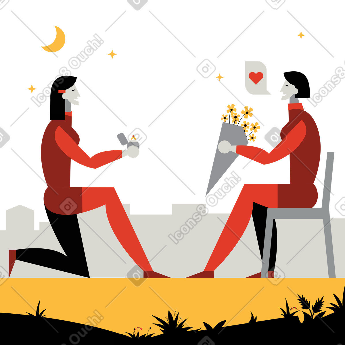 Ilustração de Ela disse sim em no estilo Burgundy para baixar em PNG, SVG