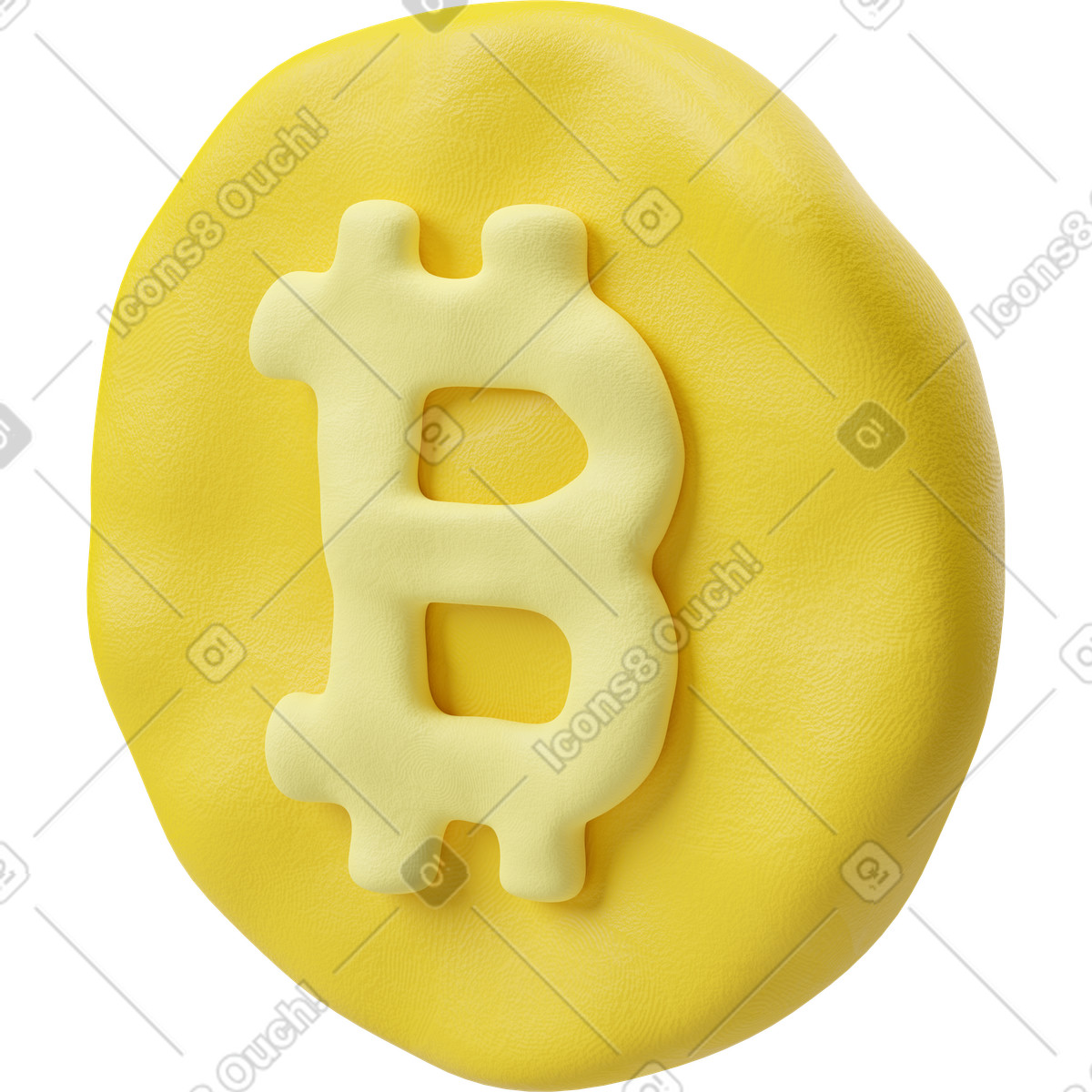 Three-quarter view of a bitcoin emblem illustration in 3D Plastilina style download in PNG, SVG