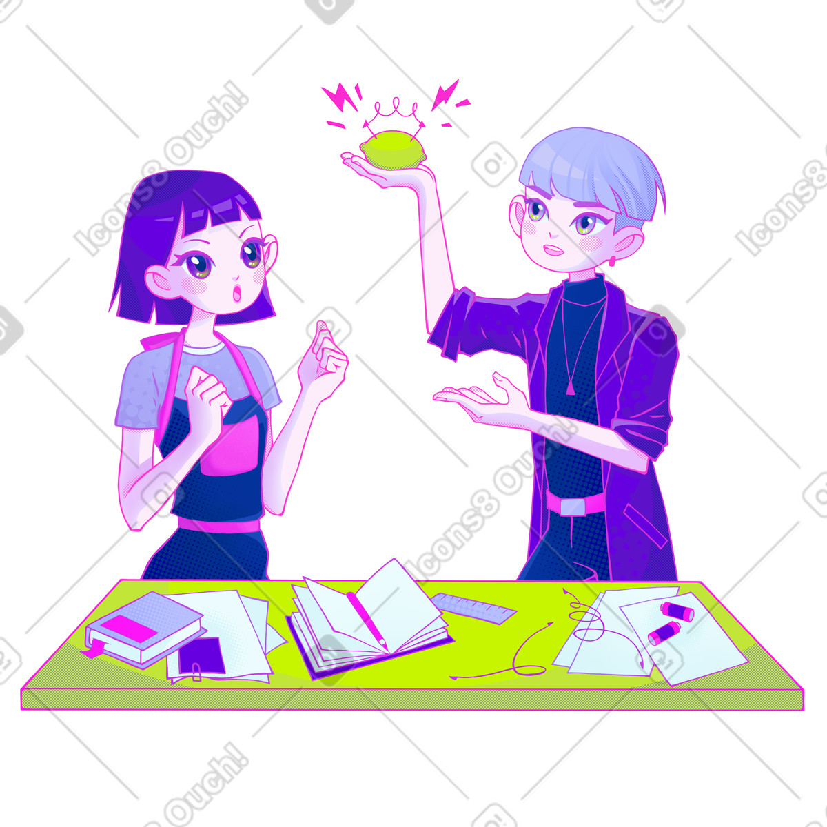Man and woman studying botany and conducting experiment illustration in Experimental style download in PNG, SVG