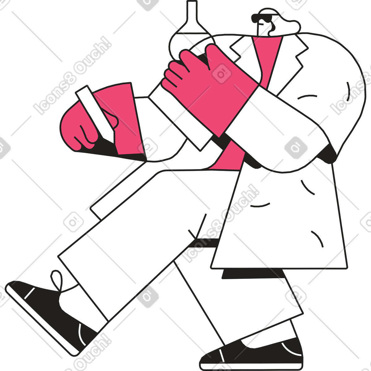Scientist in glasses and a coat with flasks illustration Dazzle Line style download PNG, SVG